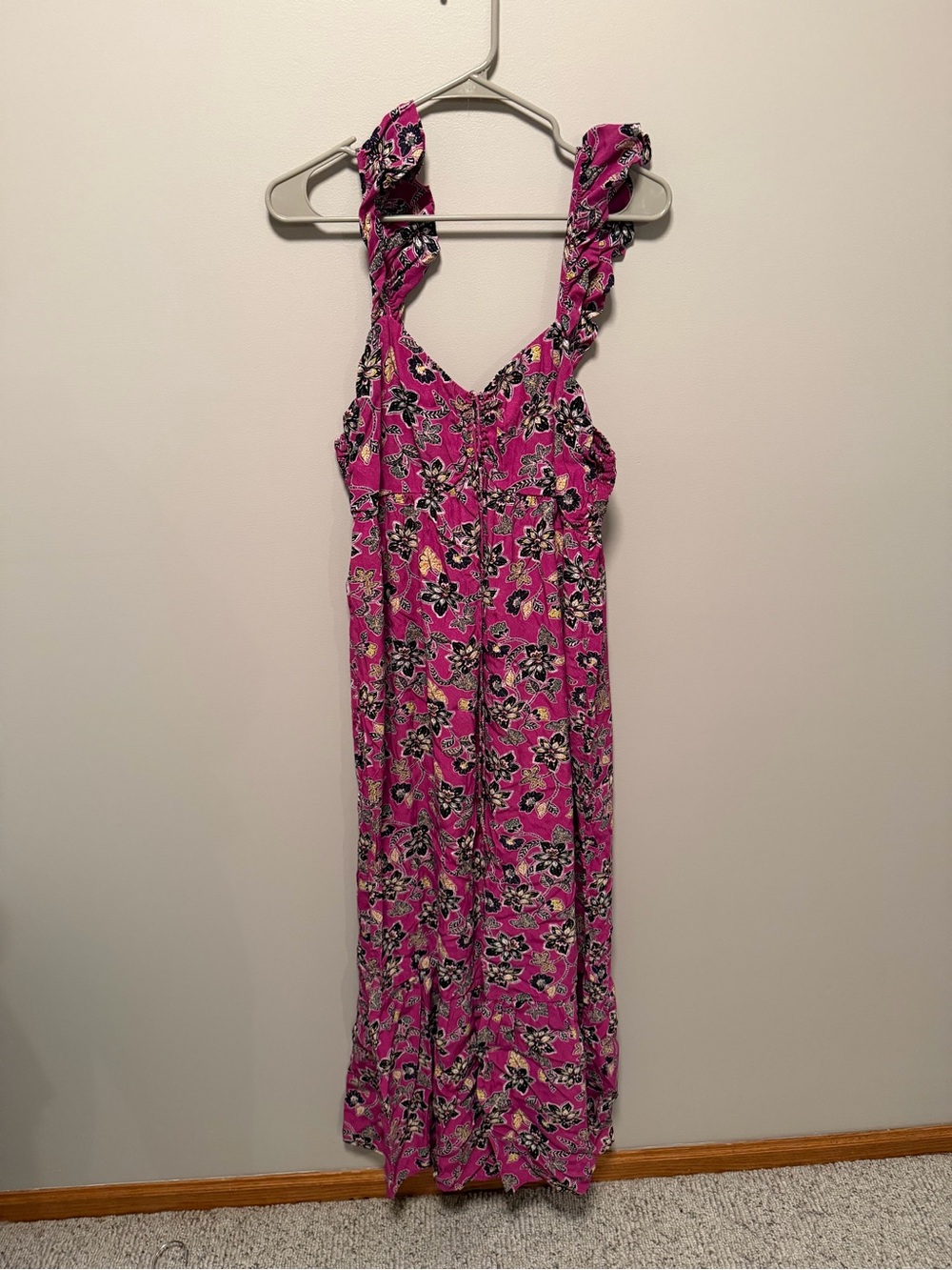 LOFT Fuchsia Floral Smocked Maxi Dress